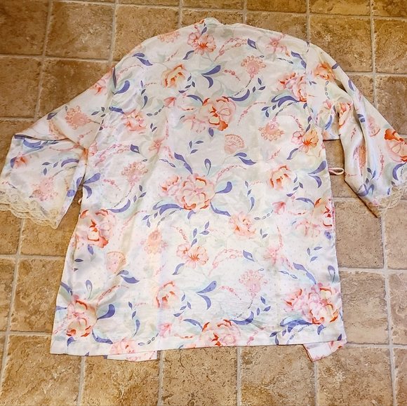 Vintage Josie Natori Kimono Short Robe Floral - Picture 6 of 7
